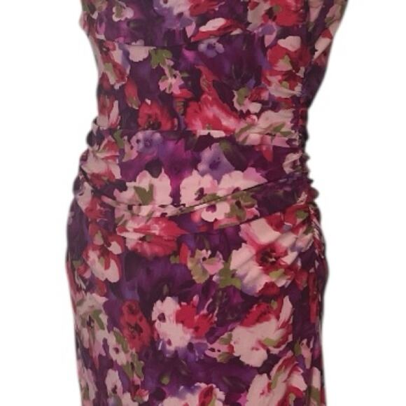 Lauren Ralph Lauren Dress Drape Neck Shirred Link Purple Floral Women’s Size 12 - Picture 12 of 14